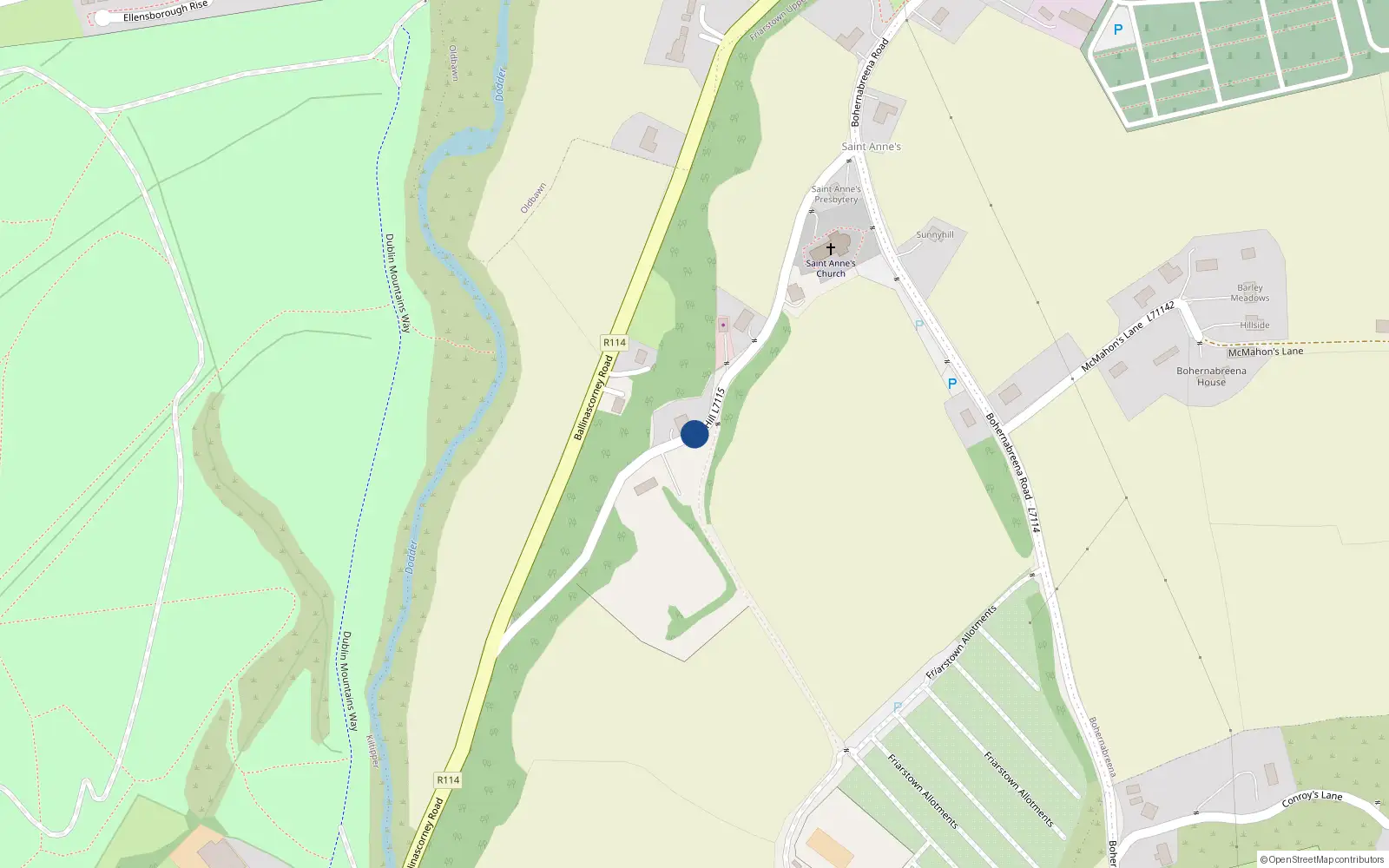 Overhead map showing the location of Friarstown Upper, Bohernabreena