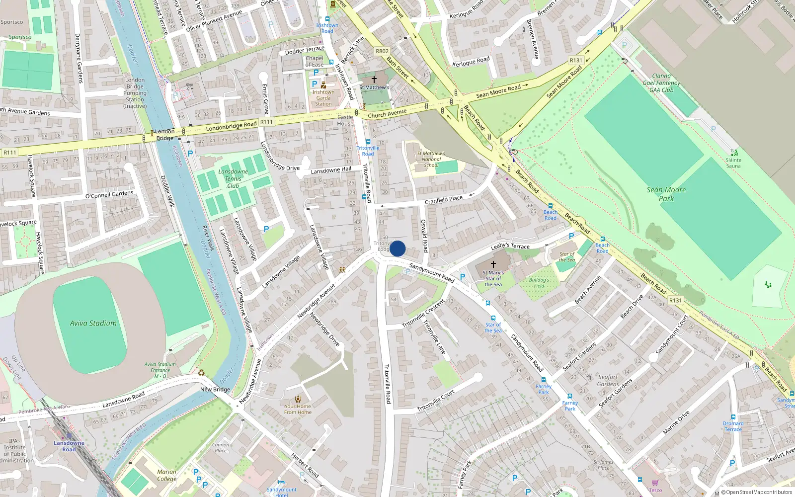 Overhead map showing the location of 2a Sandymount Road, Irishtown