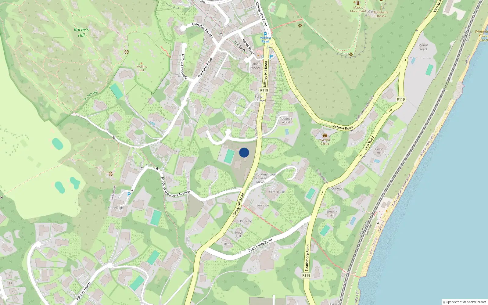 Overhead map showing the location of Rocheshill, Dublin, Co. Dublin