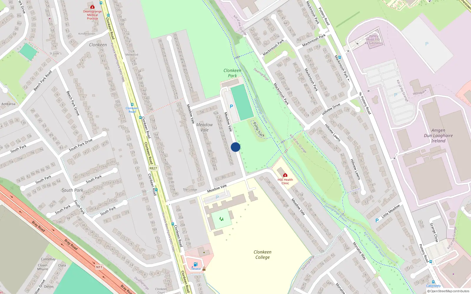 Overhead map showing the location of Meadow Vale, Deansgrange