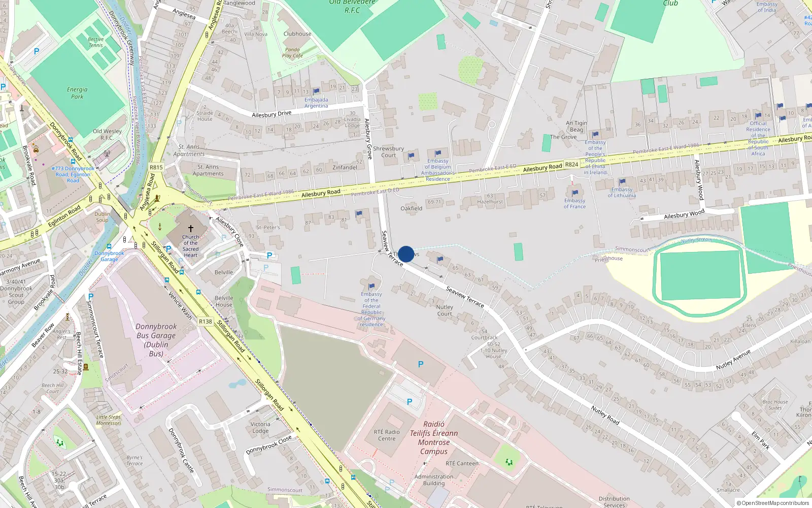 Overhead map showing the location of The Mews, 112 Lansdown Park, Ballsbridge