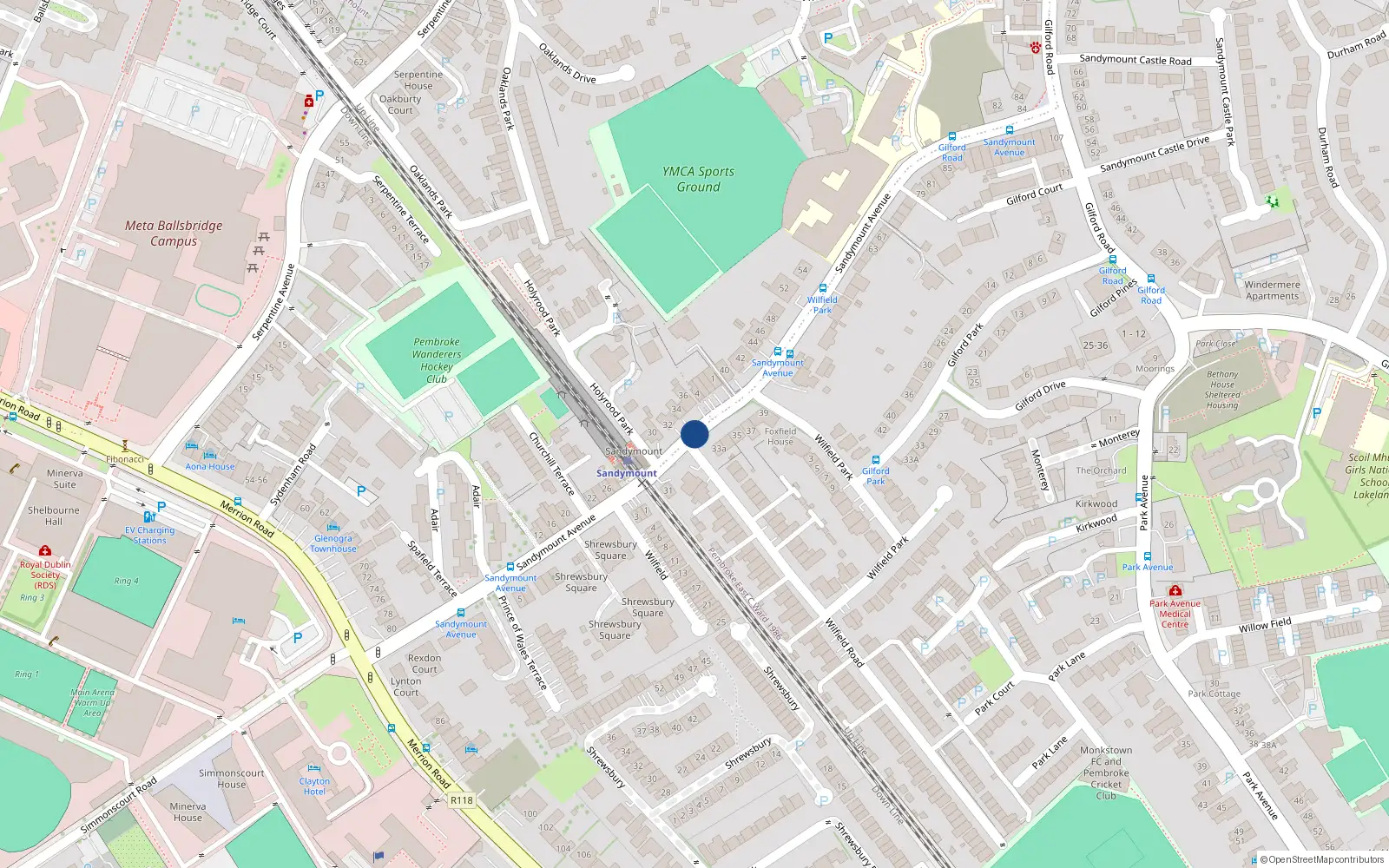 Overhead map showing the location of 20A Sandymount Avenue, Sandymount