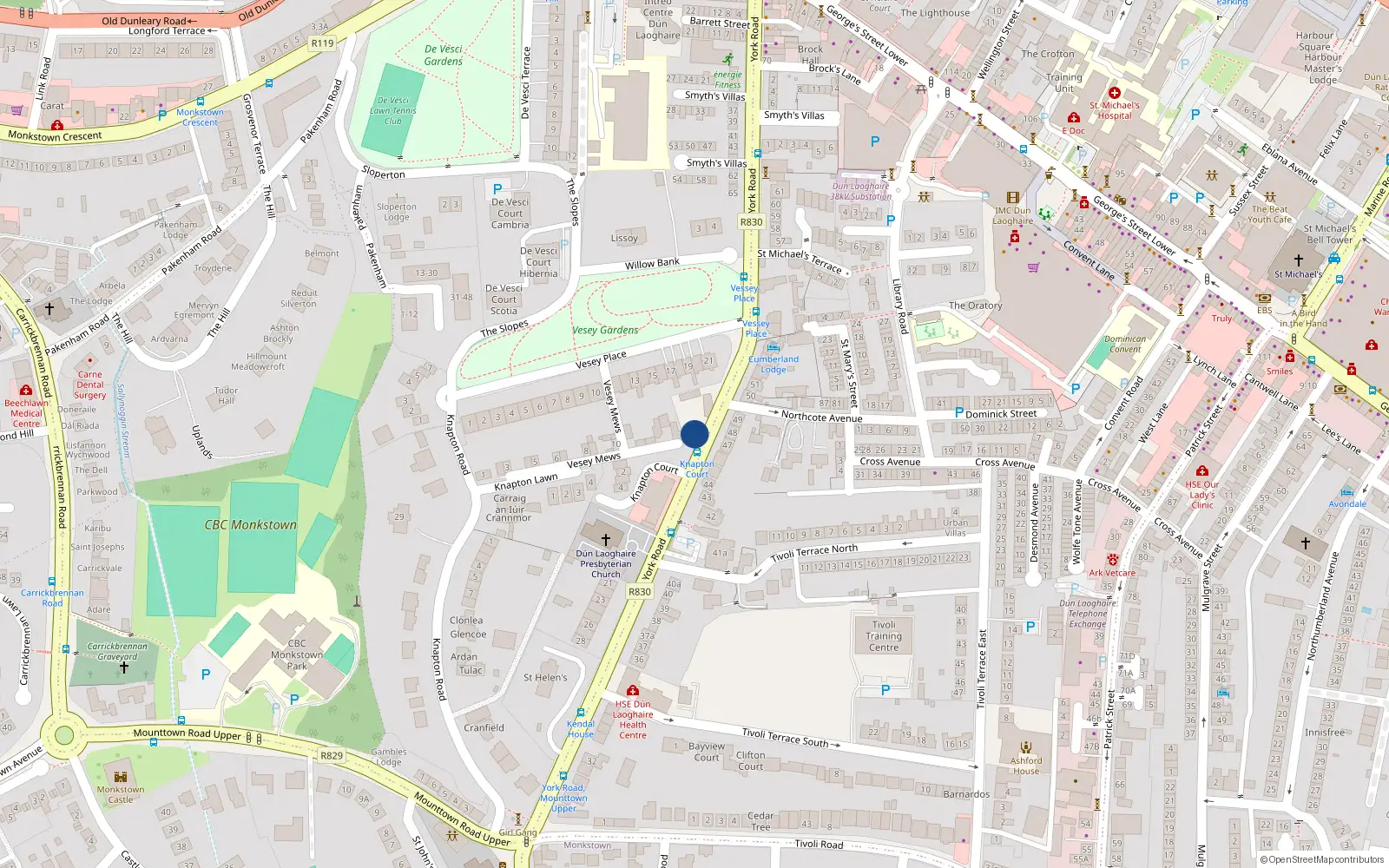 Overhead map showing the location of The Mews, 20A York Road, Dun Laoghaire