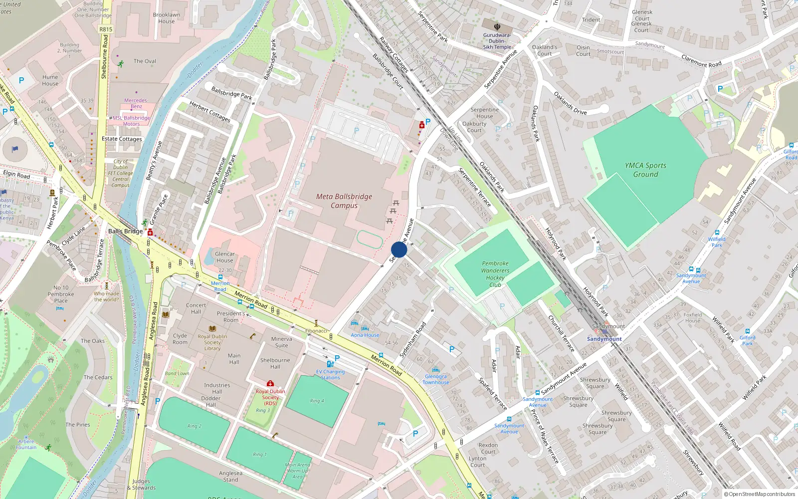 Overhead map showing the location of 61 Serpentine Avenue, Ballsbridge