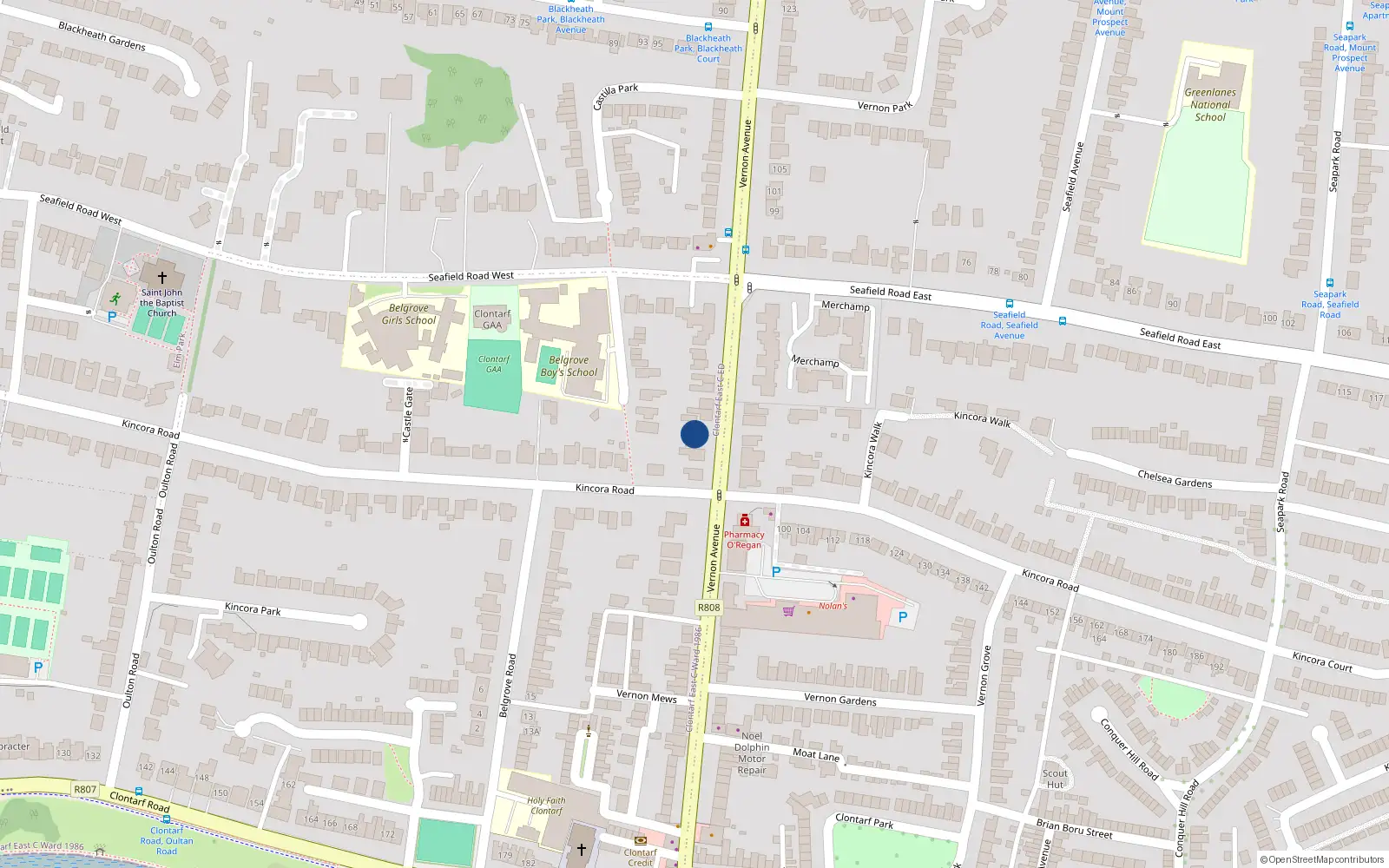 Overhead map showing the location of 68 Vernon Avenue, Clontarf Dublin 3