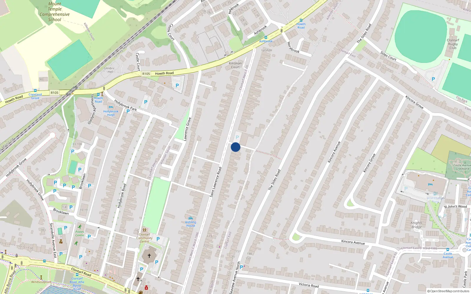 Overhead map showing the location of The Mews, 89 St Laurence Road, Clontarf