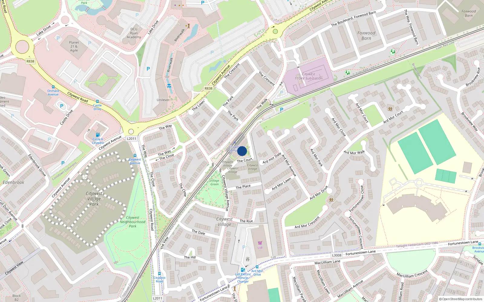 Overhead map showing the location of Citywest Village Avenue, Citywest