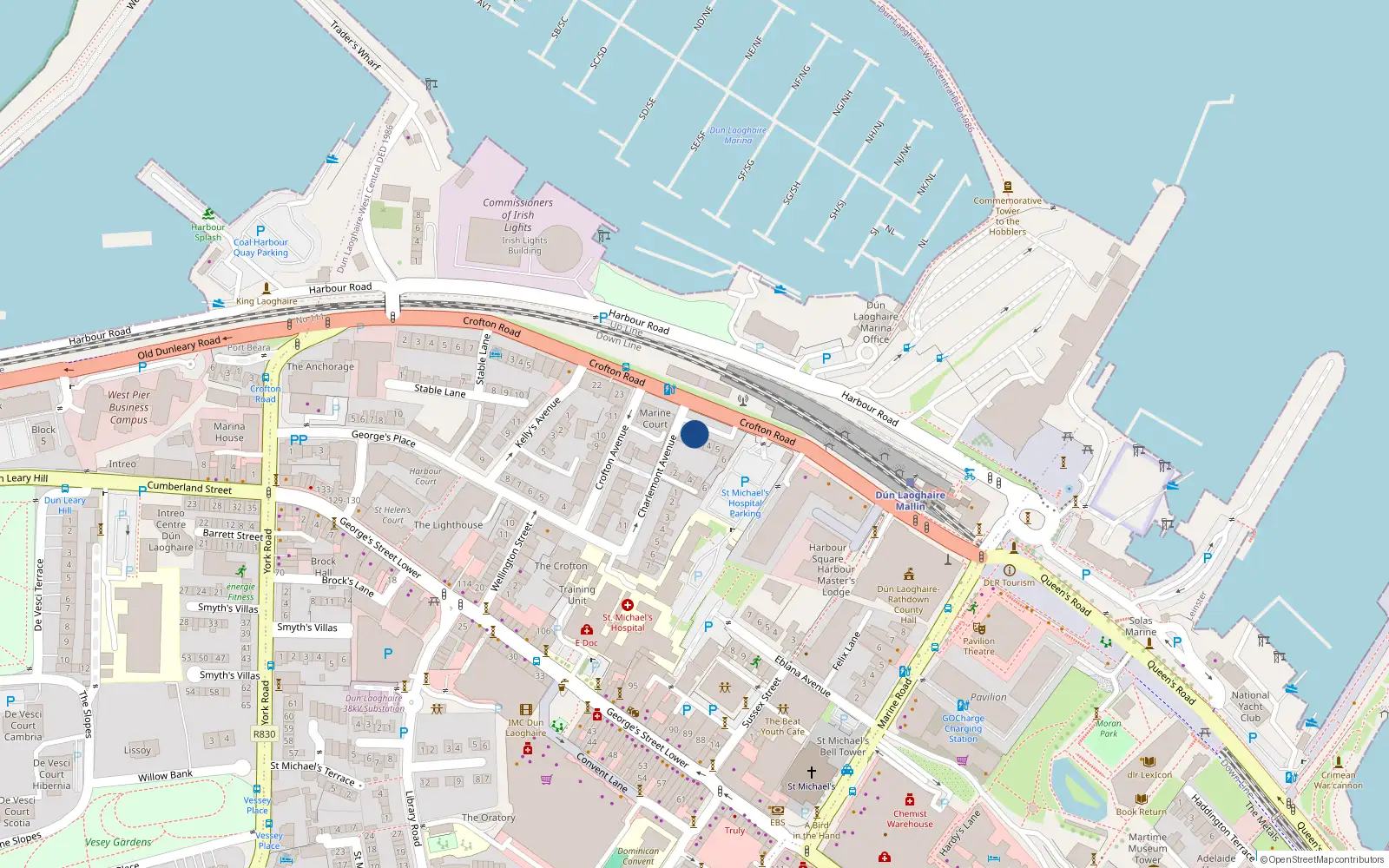 Overhead map showing the location of The Mews, Rear of 2 Charlemont Terrace, Dun Laoghaire