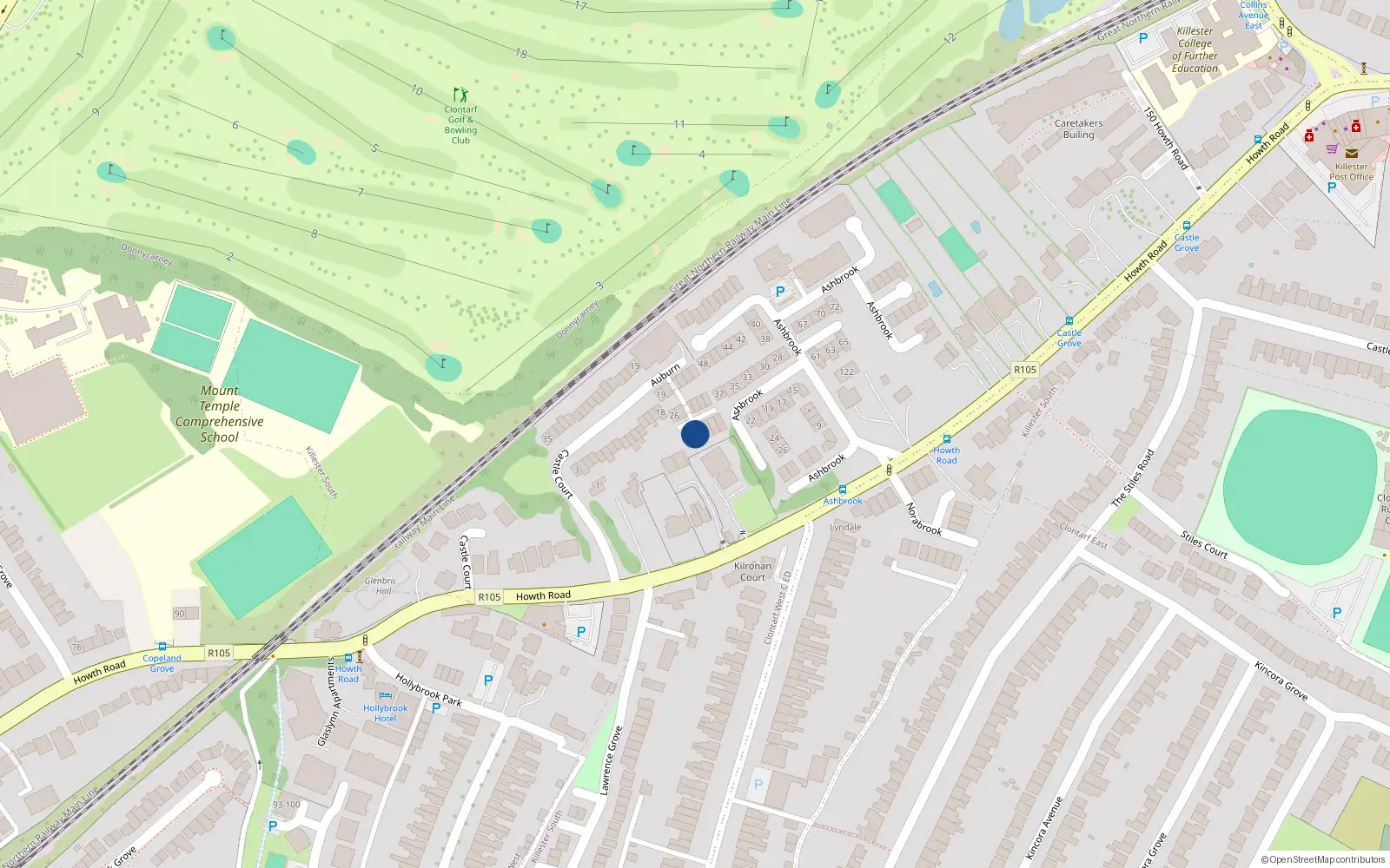 Overhead map showing the location of 38 Howth Road, Dublin 3
