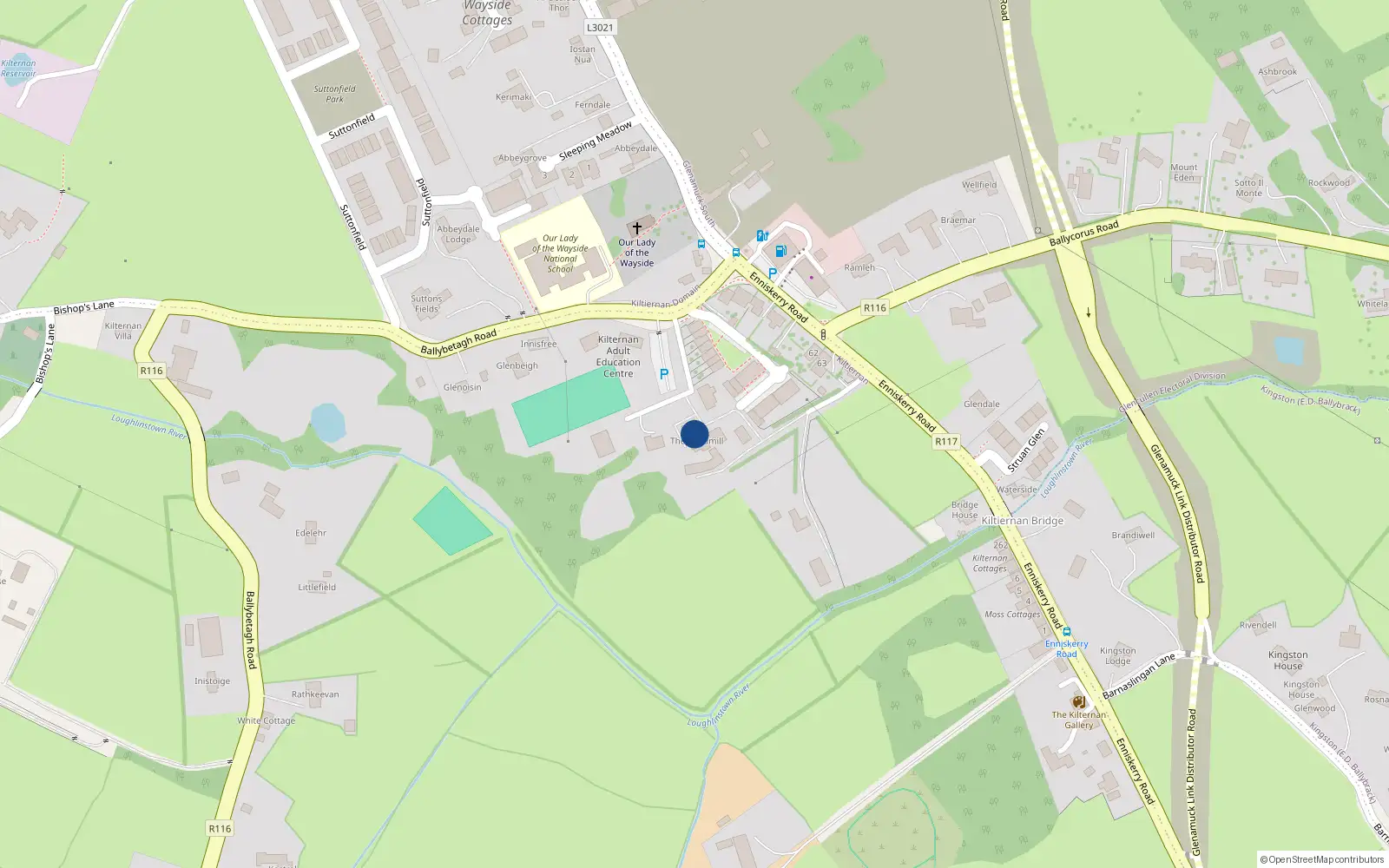 Overhead map showing the location of Ballybetagh Road, Kilternan