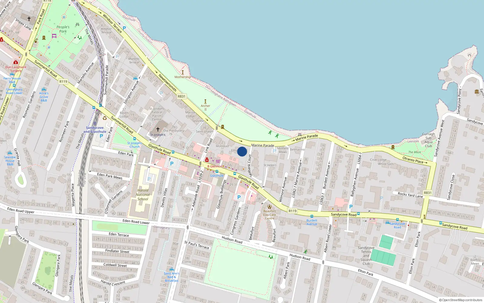 Overhead map showing the location of Glasthule, Dublin, Co. Dublin