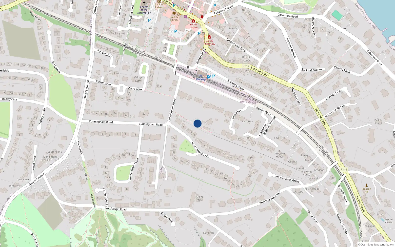 Overhead map showing the location of Dalkey, Dublin, Co. Dublin