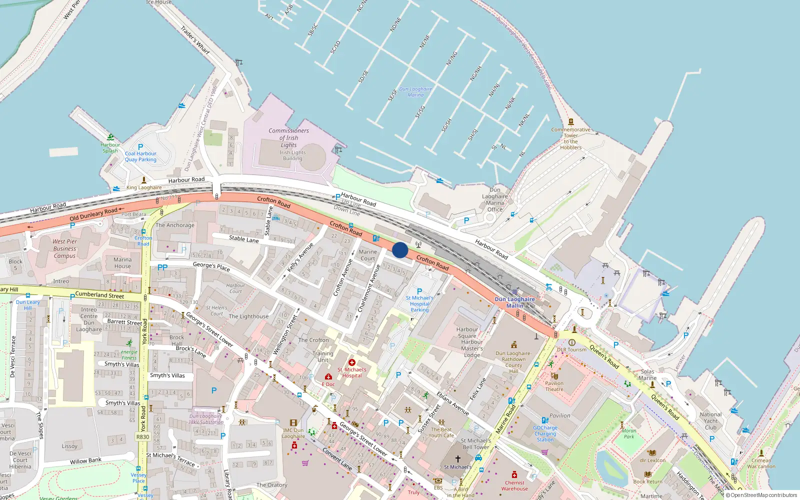 Overhead map showing the location of 6 Charlemont Terrace, Dun Laoghaire