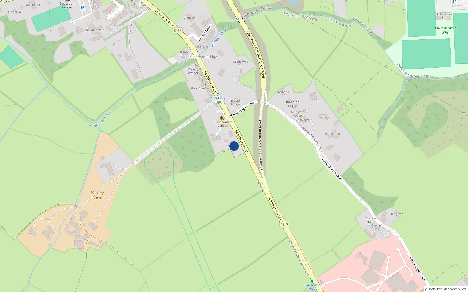 Overhead map showing the location of Enniskerry Road, Kilternan