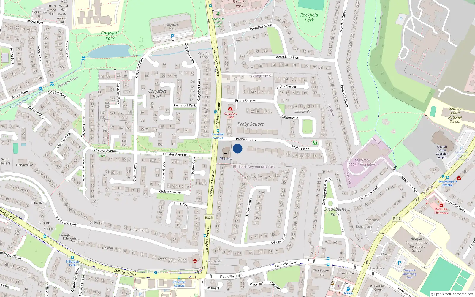 Overhead map showing the location of Stillorgan Park, Dublin, Co. Dublin