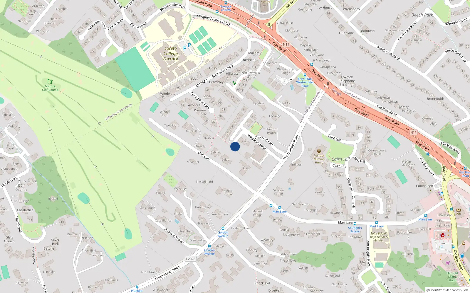 Overhead map showing the location of 4 Whitehall Mews, Dublin 18