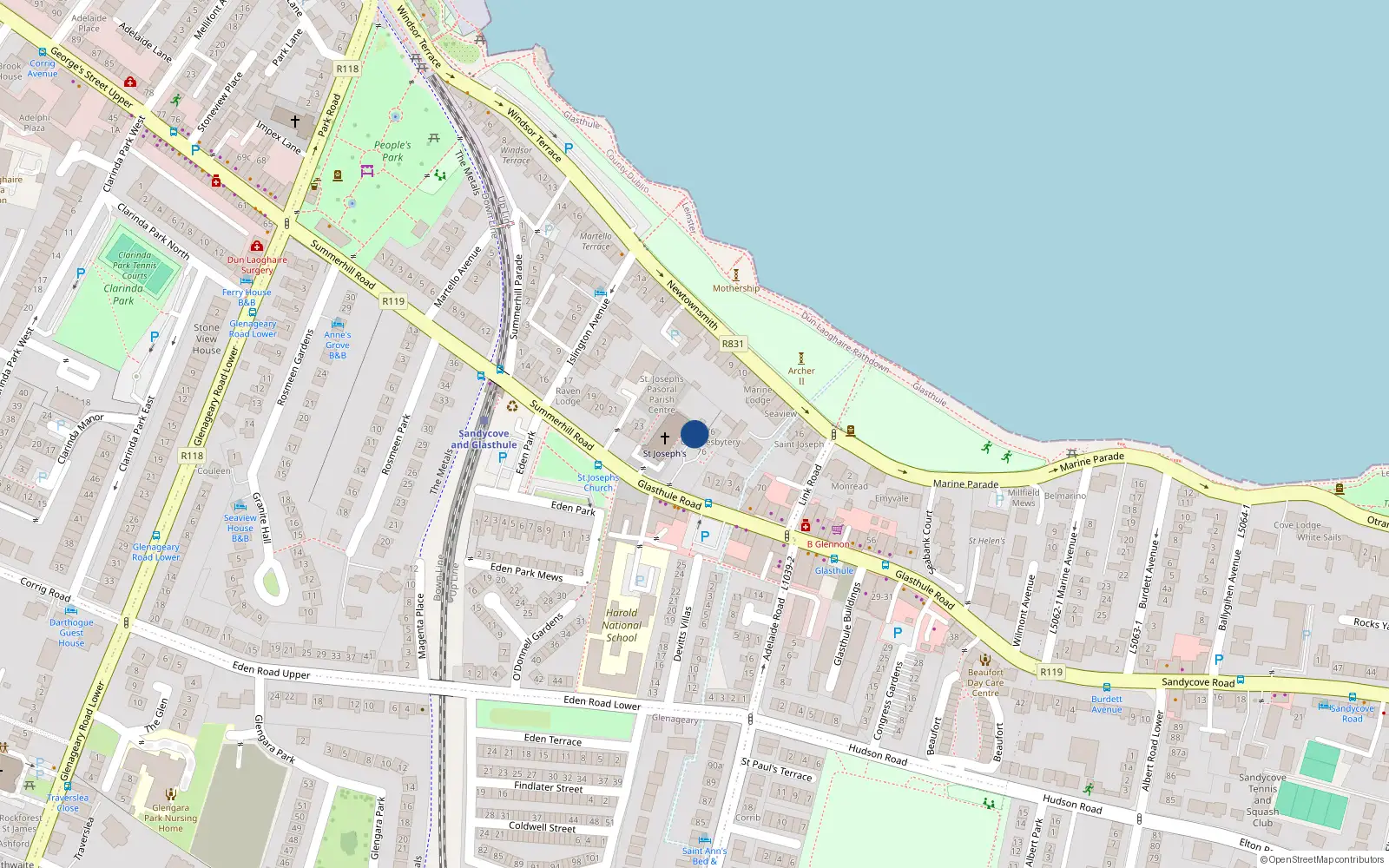 Overhead map showing the location of Glasthule, Dublin, Co. Dublin