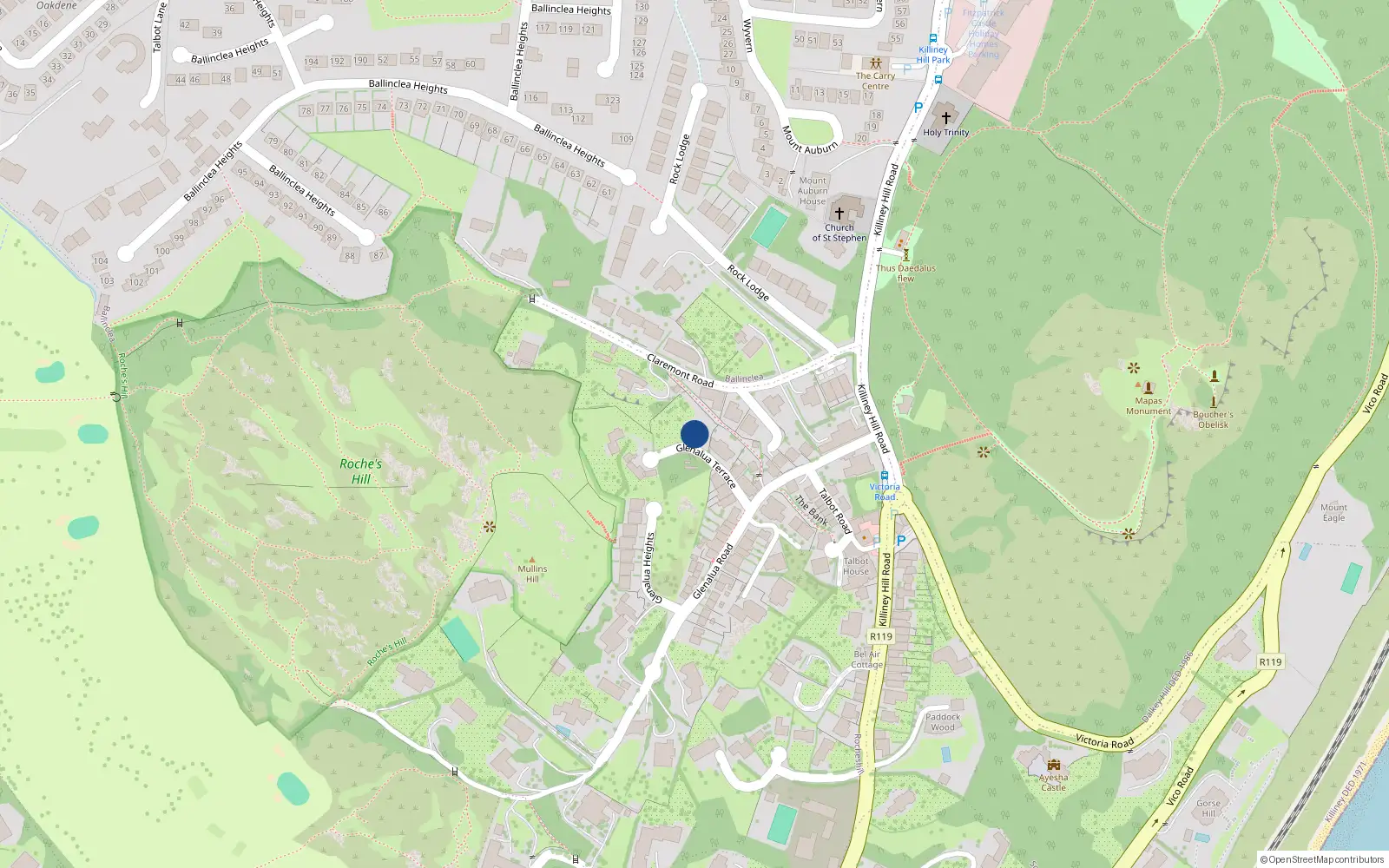 Overhead map showing the location of Rocheshill, Dublin, Co. Dublin