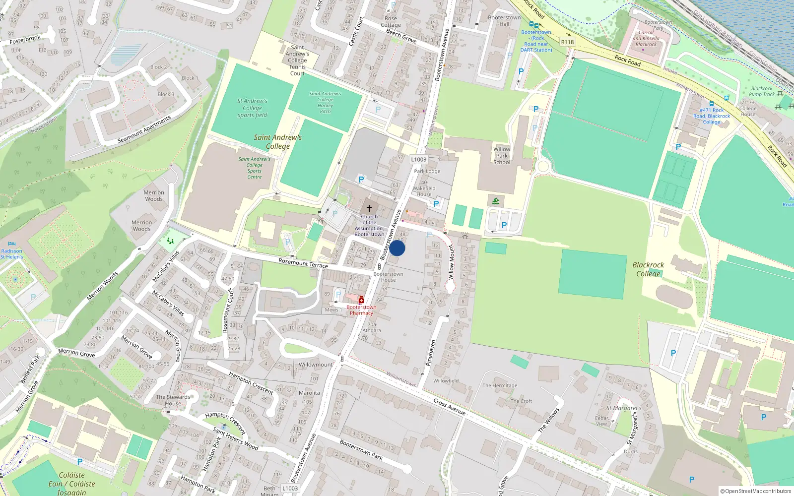 Overhead map showing the location of The Presbytery, 52 Booterstown Avenue, Blackrock