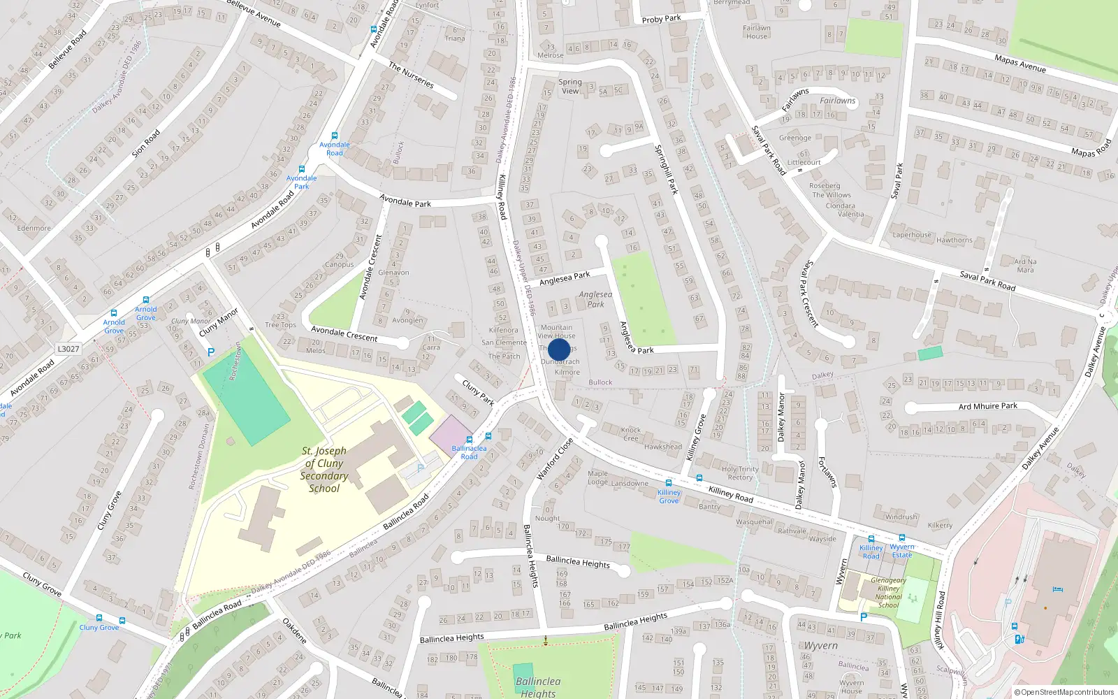 Overhead map showing the location of Bullock, Dublin, Co. Dublin