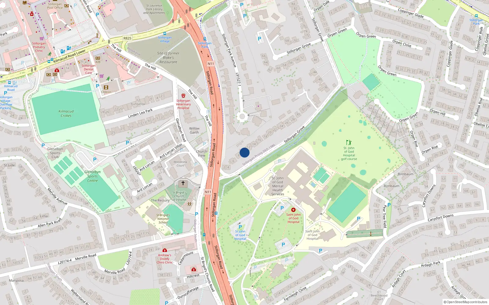Overhead map showing the location of The Rookery, 10 Stillorgan Grove, Blackrock