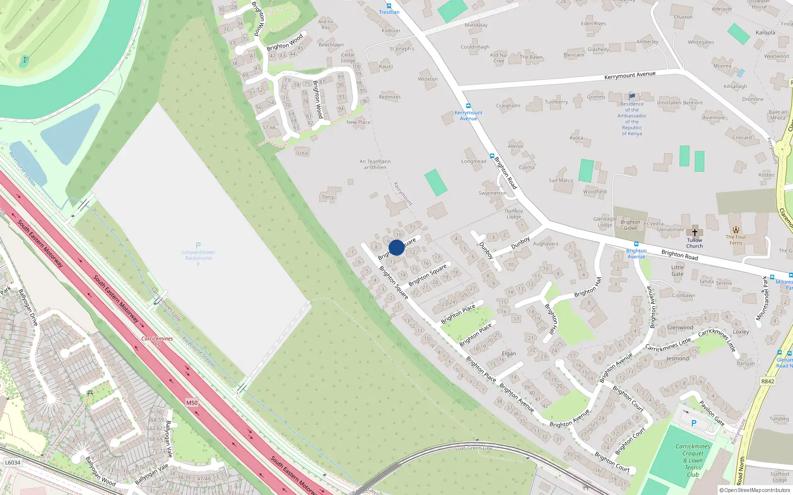 Overhead map showing the location of Brighton Square, Foxrock