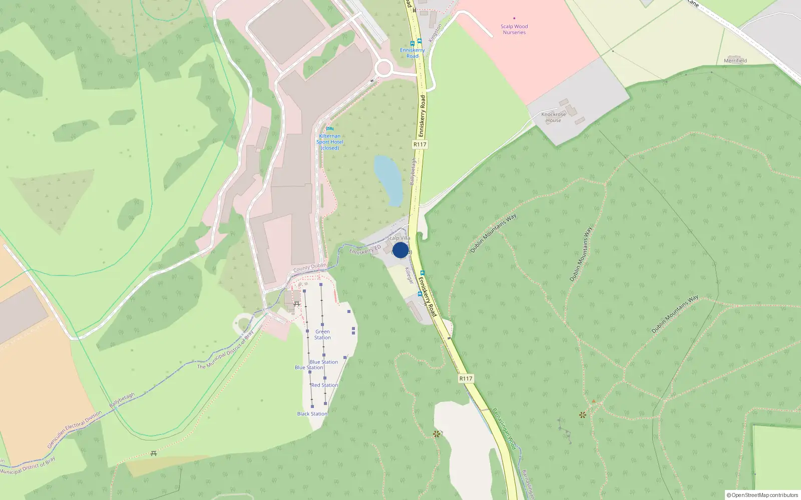Overhead map showing the location of Enniskerry Road, Kilternan