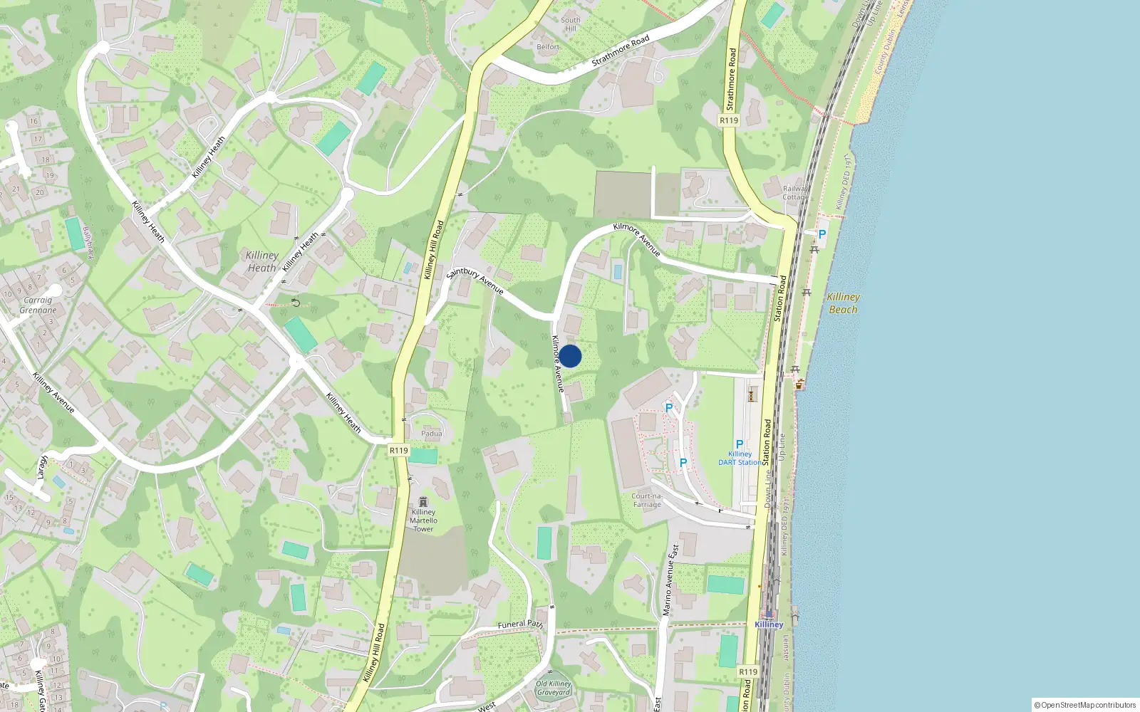Overhead map showing the location of Killiney, Dublin, Co. Dublin