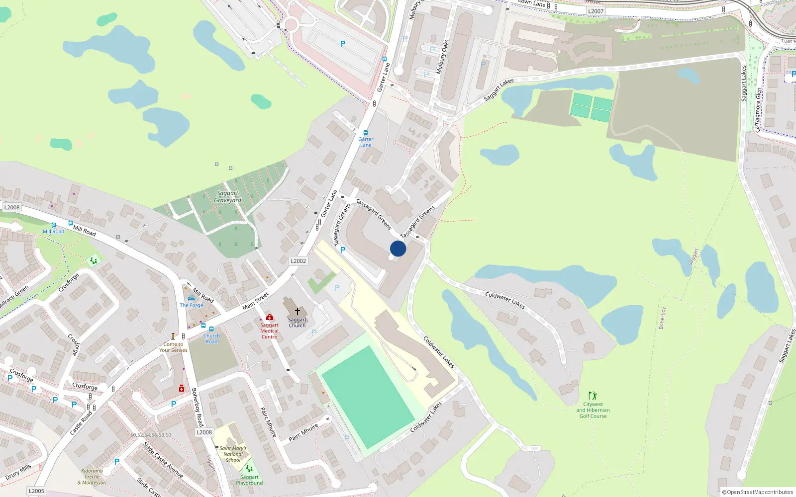 Overhead map showing the location of Garter Lane, Citywest