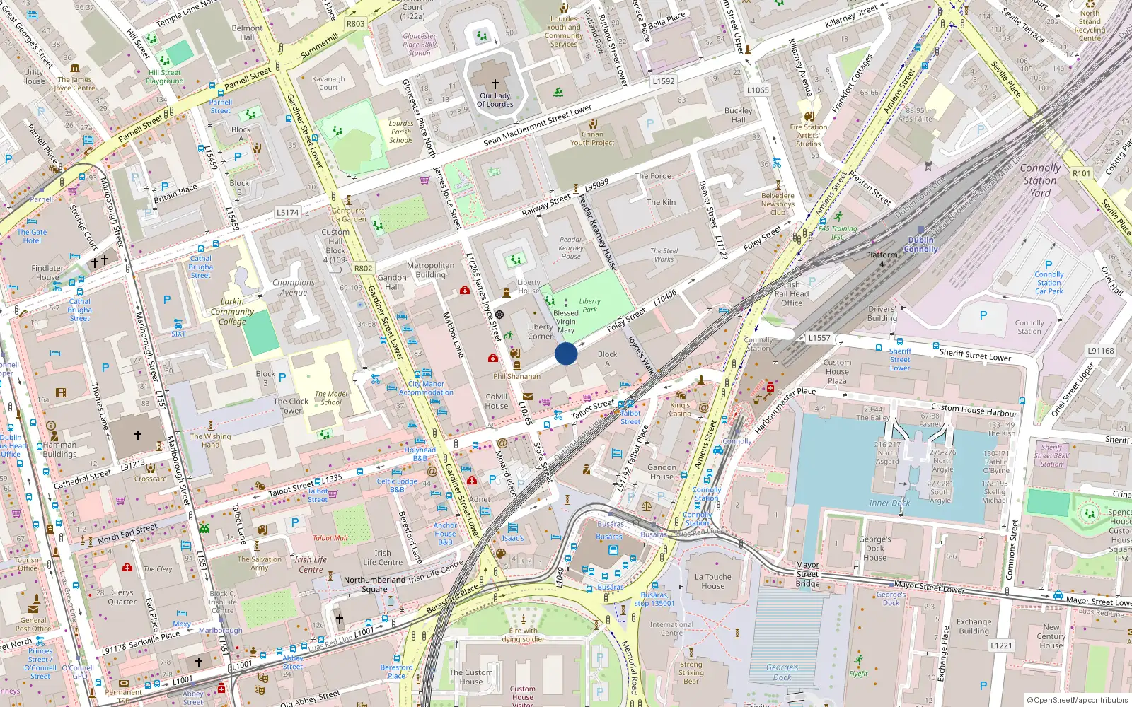 Overhead map showing the location of The Steelworks Ej Apt 8, 8 Foley Street, Dublin 1