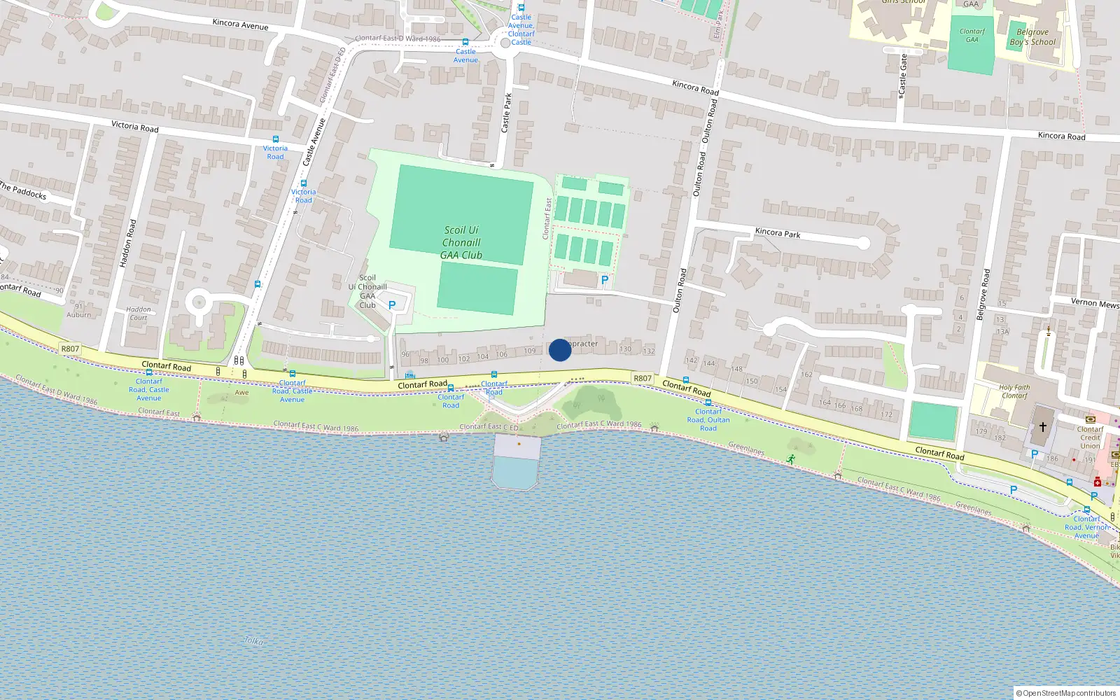Overhead map showing the location of The White House, 125 Clontarf Road, Dublin 3