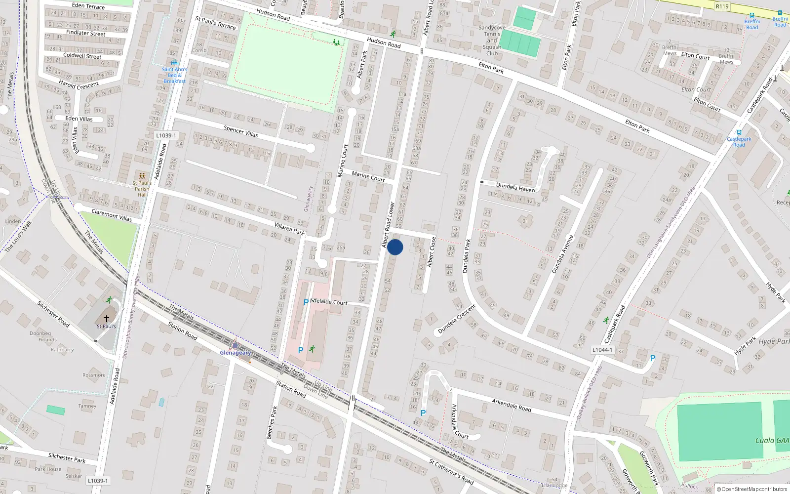 Overhead map showing the location of Thomond, 58A Albert Road Lower, Sandycove