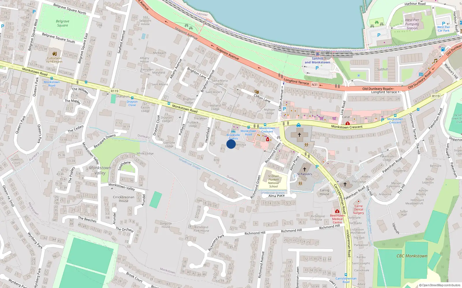 Overhead map showing the location of Thorndene, 87 Monkstown Road, Monkstown