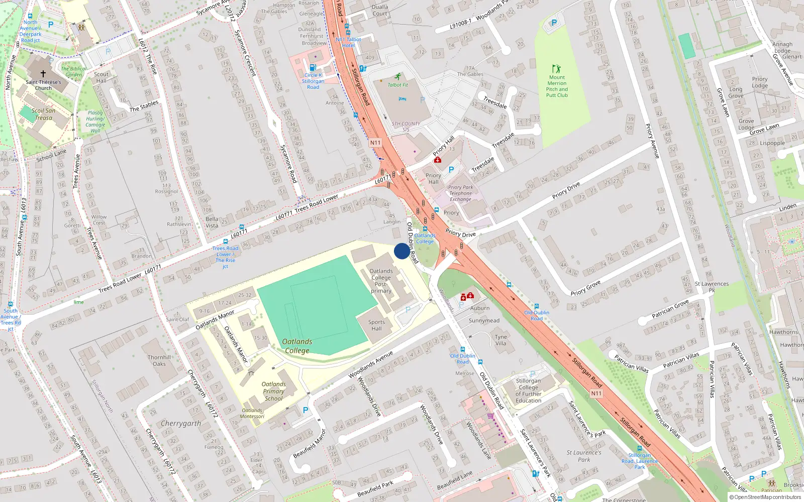 Overhead map showing the location of Stillorgan Road, Blackrock
