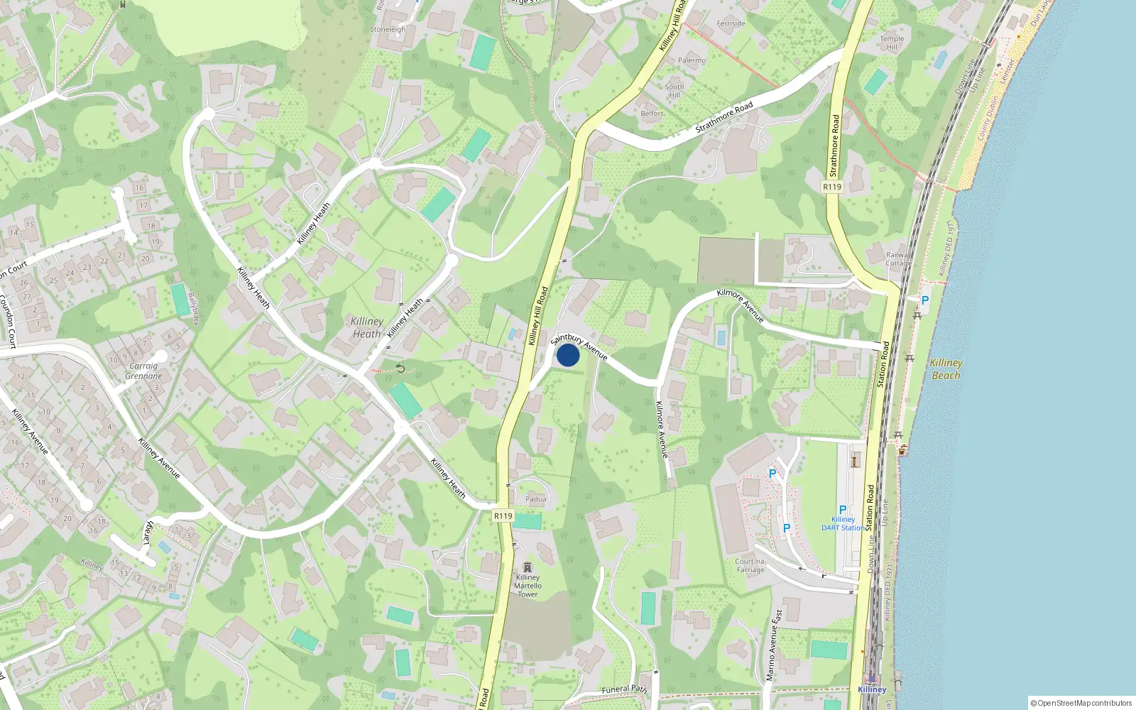 Overhead map showing the location of Killiney, Dublin, Co. Dublin