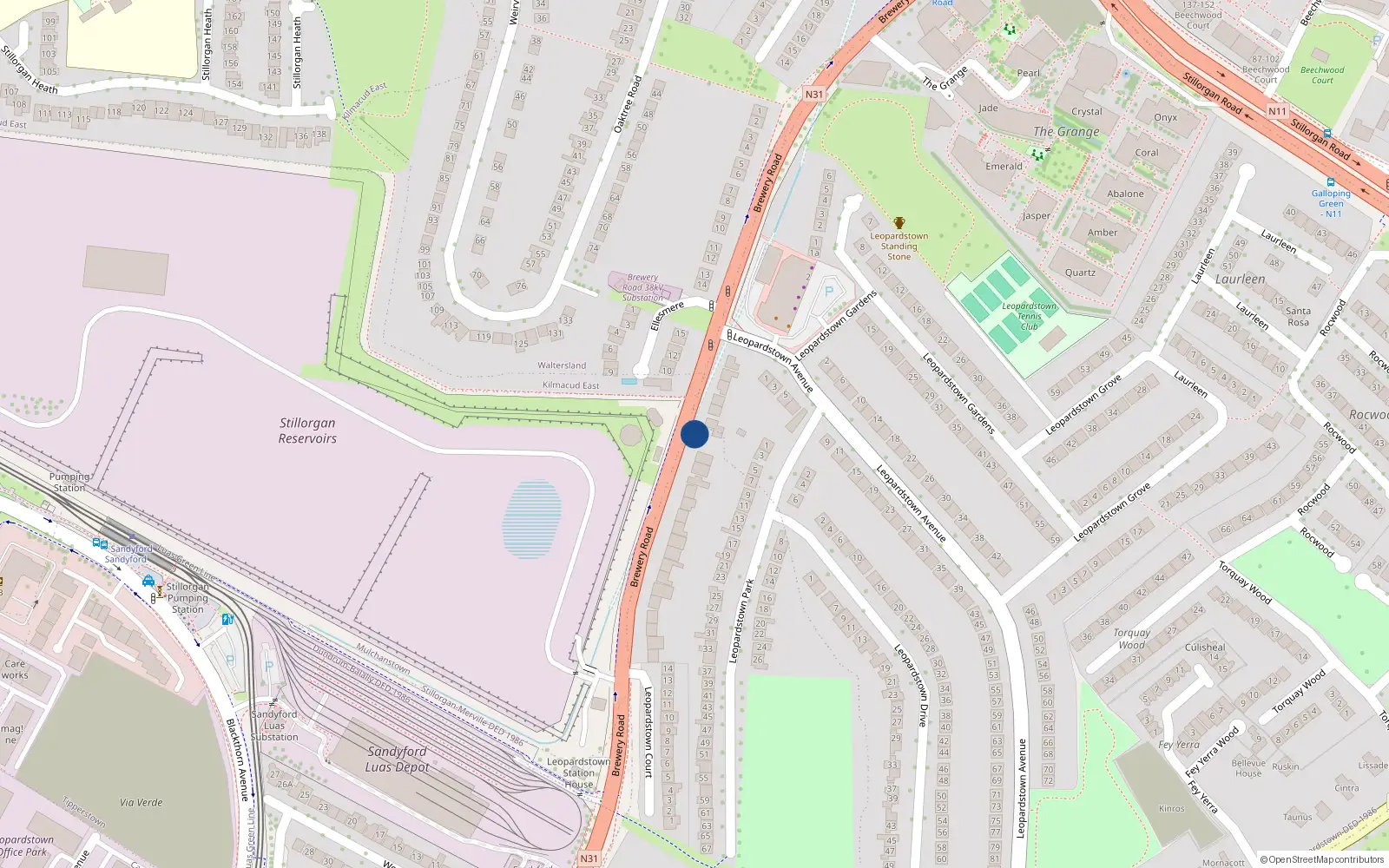 Overhead map showing the location of Brewery Road, Dublin
