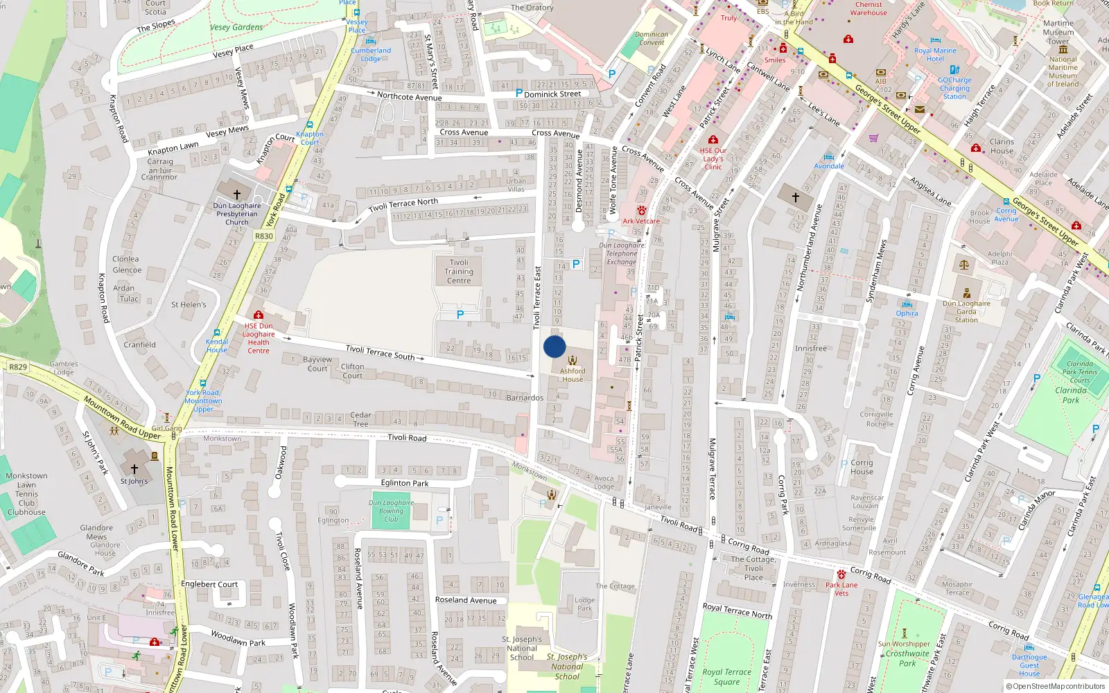 Overhead map showing the location of 7 Tivoli Terrace East, Dun Laoghaire