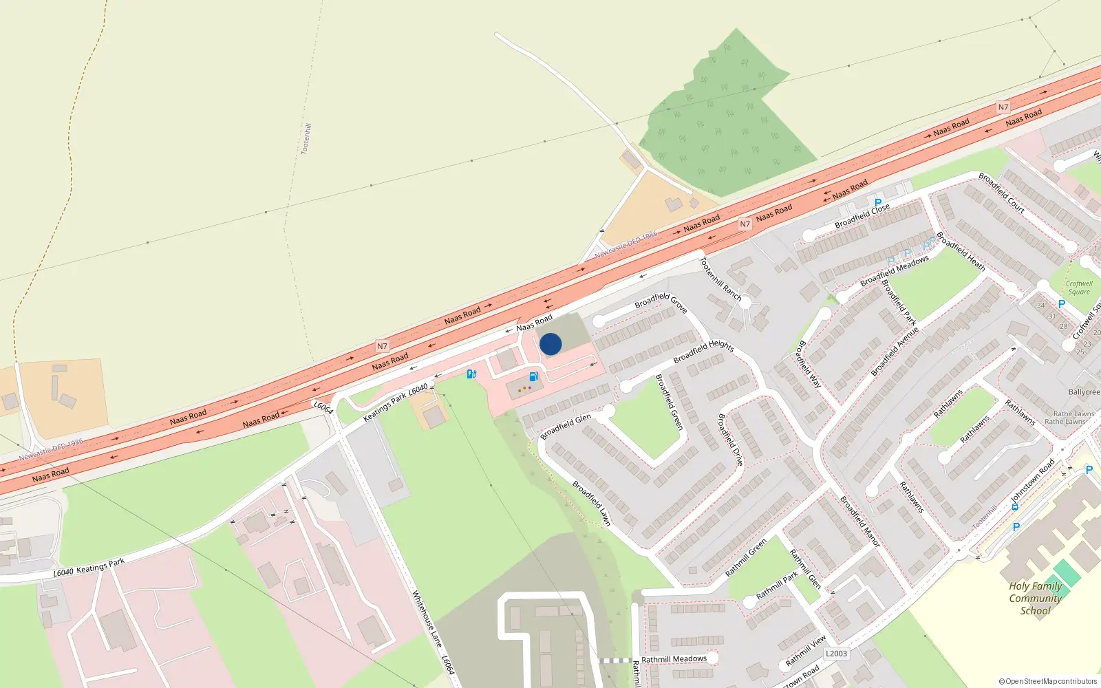 Overhead map showing the location of Naas Road, Rathcoole