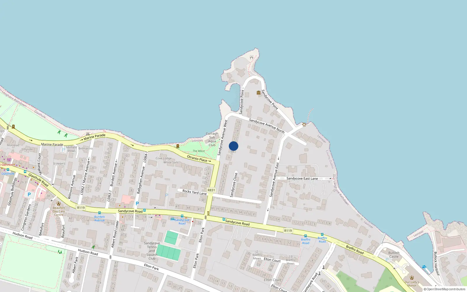 Overhead map showing the location of Top Apt, 10 Sandycove Avenue West, Sandycove
