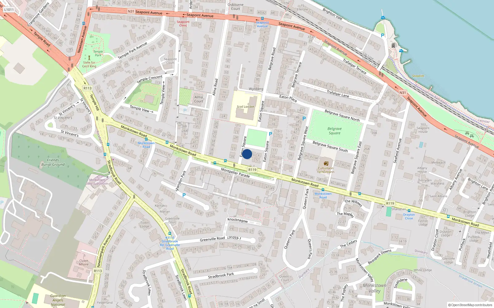 Overhead map showing the location of Top Flat, 1 Eaton Square, Monkstown