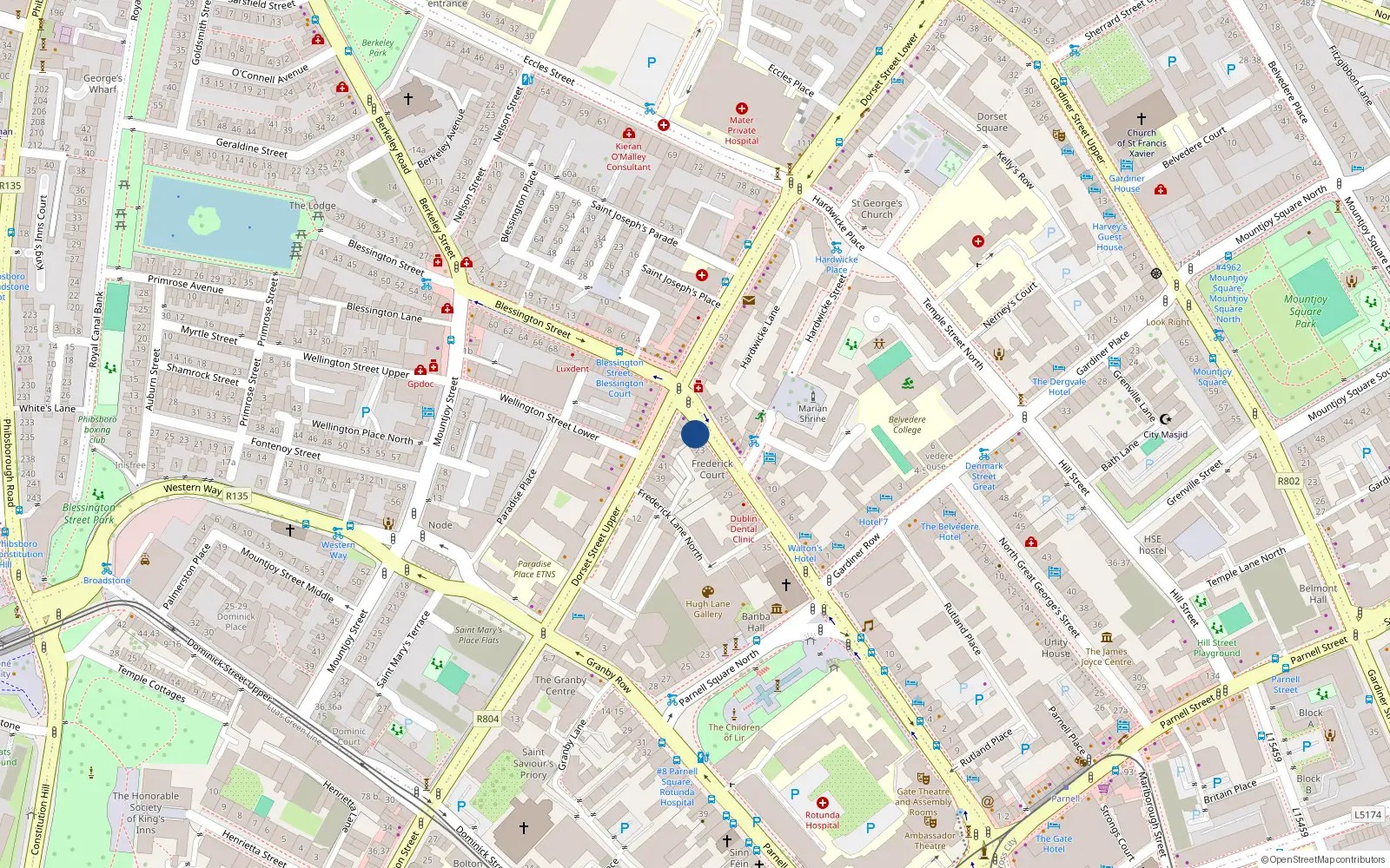 Overhead map showing the location of 21 Frederick Street North, Dublin 1