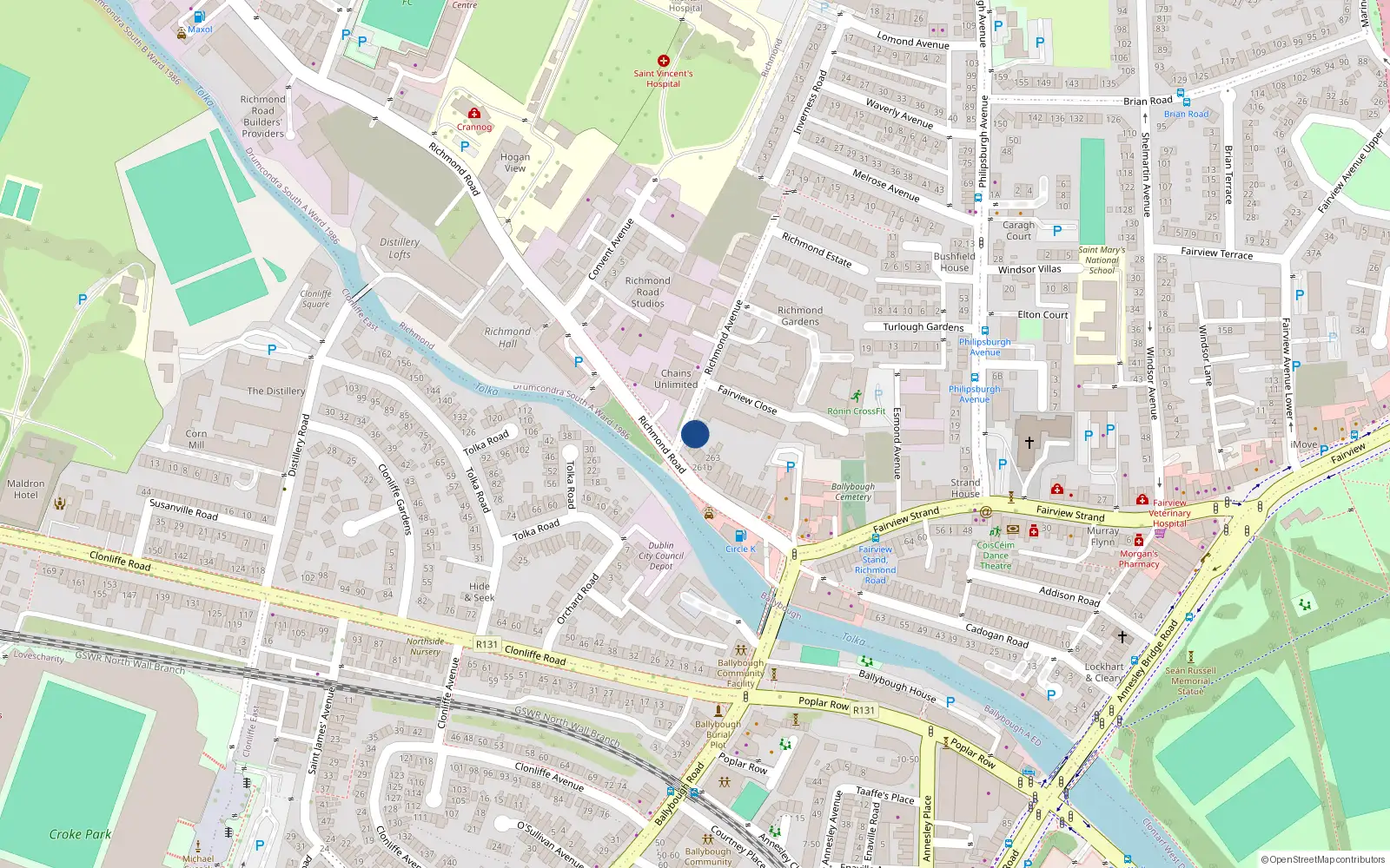 Overhead map showing the location of 255A Richmond Road, Dublin 3
