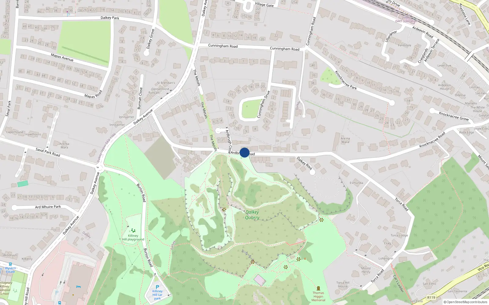 Overhead map showing the location of Ardbrugh Road, Dalkey