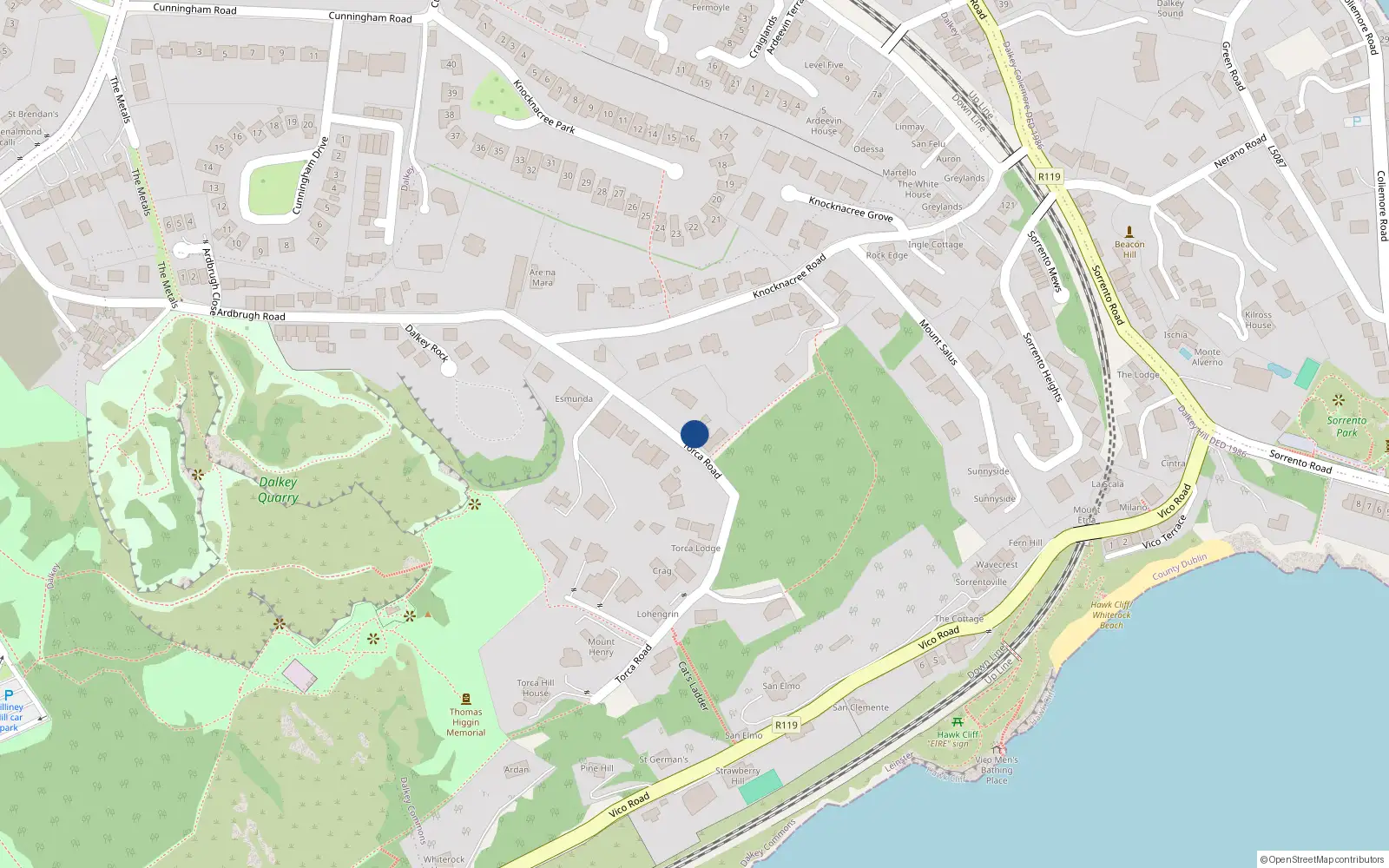 Overhead map showing the location of Dalkey Commons, Dublin, Co. Dublin