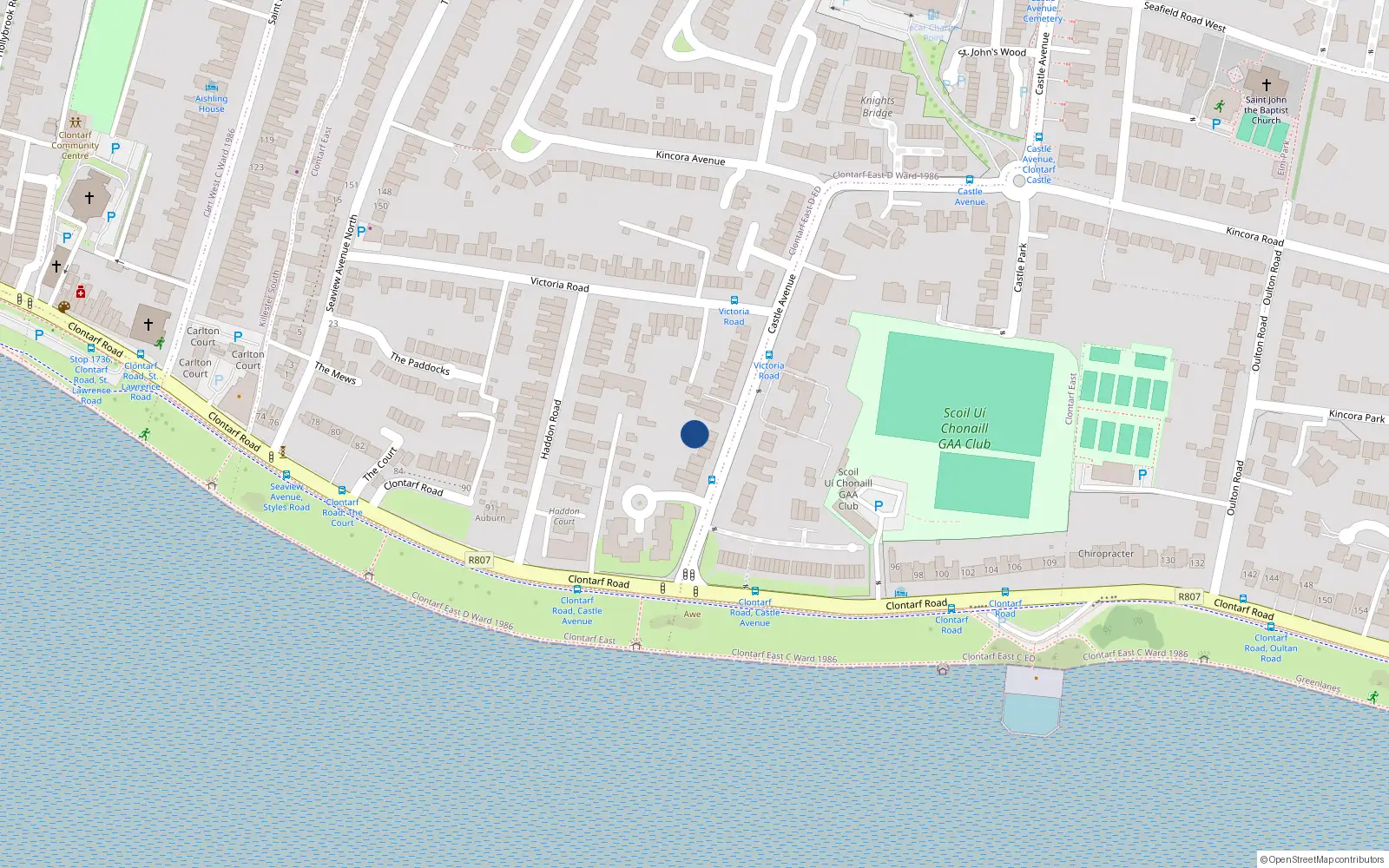 Overhead map showing the location of Townhouse 2 Pear Grove, Rear of 7 Castle Avenue, Clontarf