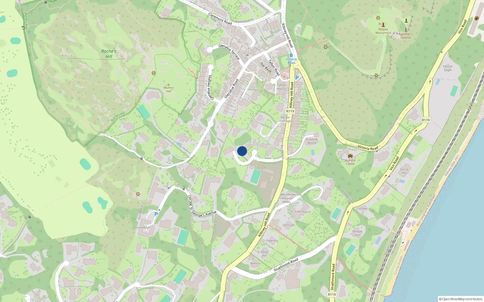 Overhead map showing the location of Rocheshill, Dublin, Co. Dublin
