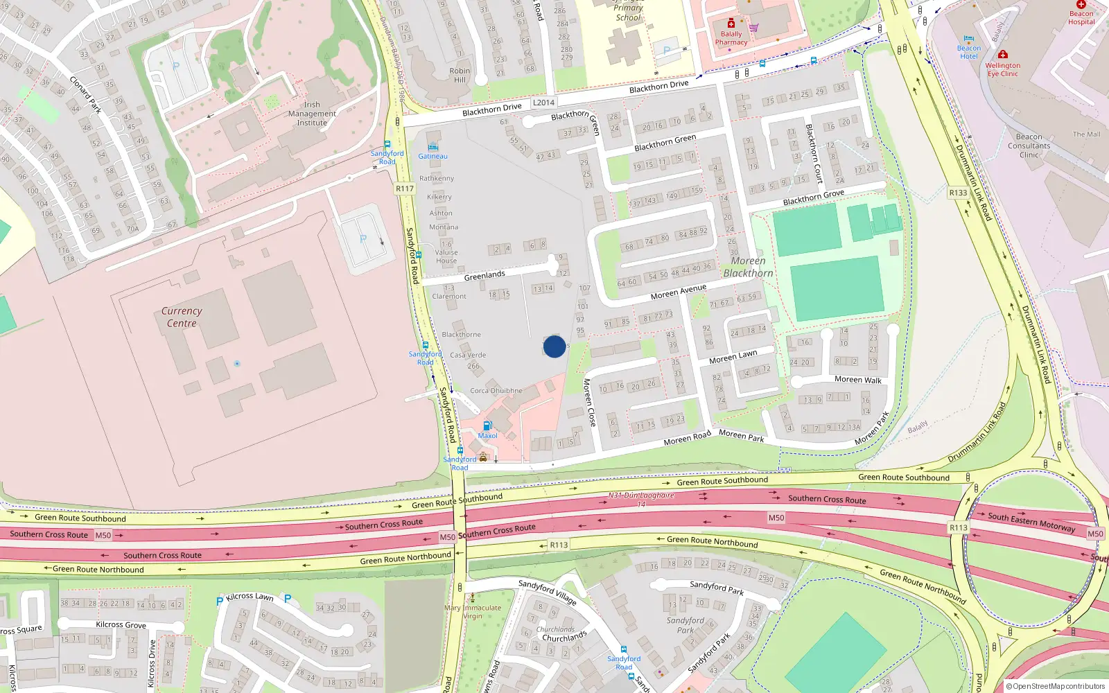 Overhead map showing the location of Greenlands, Dublin 16