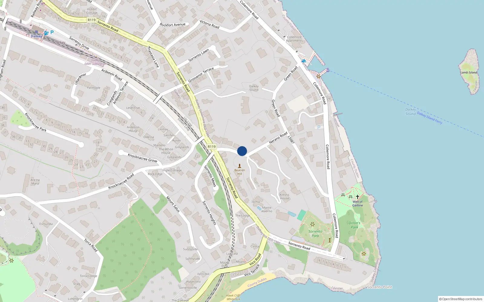 Overhead map showing the location of Dalkey Commons, Dublin, Co. Dublin