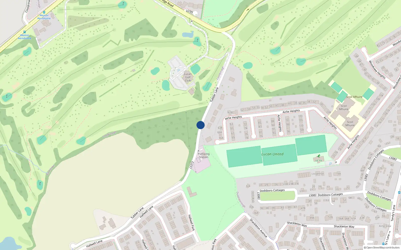 Overhead map showing the location of Tubber Lane, Lucan