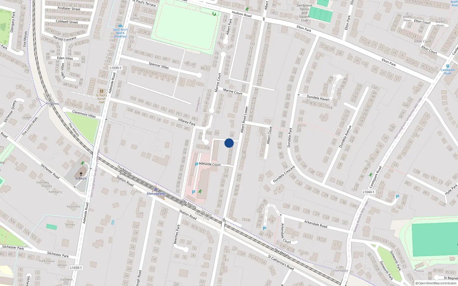 Overhead map showing the location of Turnberry Cottage, 27A Albert Road Lower, Sandycove